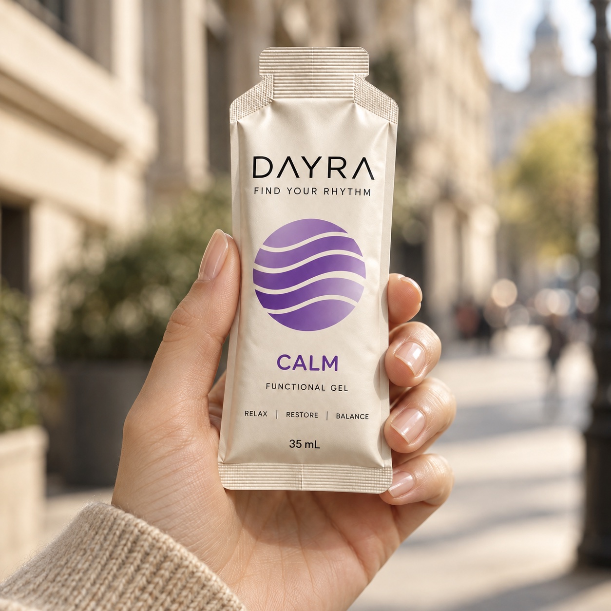 DAYRA CALM held in a hand